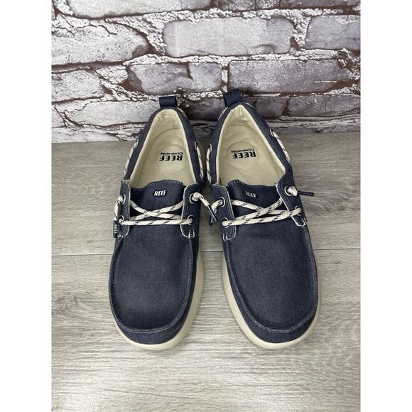 Reef Swellsole Pier Shoes Navy Blue Canvas Fabric Boat Shoes Men Sz 11M US/44EU - Picture 2 of 16